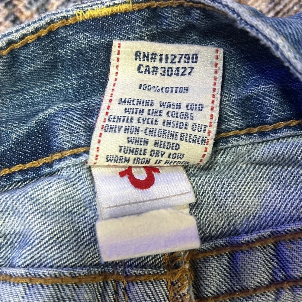 Vintage True Religion Y2K USA Made Raw Hem Blue Distressed Denim Mini Skirt | 31